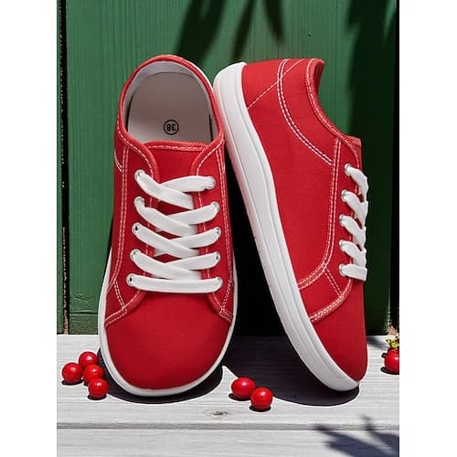 Rote Canvas-Schnürsneakers mit weiter Passform für Damen – leichte Freizeit-Wanderschuhe, atmungsaktive Streetwear- und Reiseschuhe