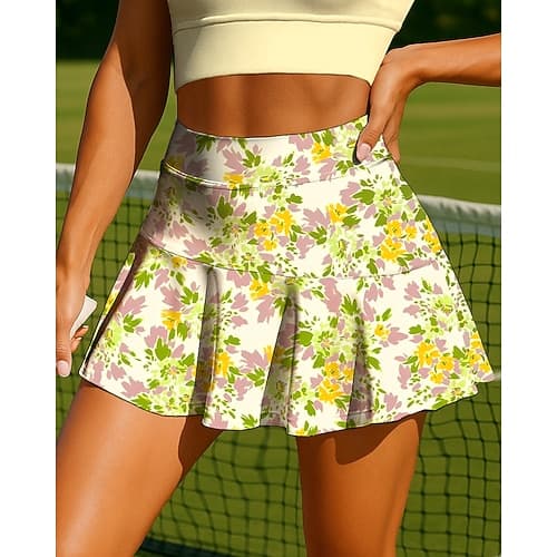 Damen Pflanzen Blumenmuster Blumenmuster Lässiger Rock Tennisröcke Patchwork Tasche 2 in 1 UPF50 UV-beständig Mehrlagig Volleyball Tennis Badminton