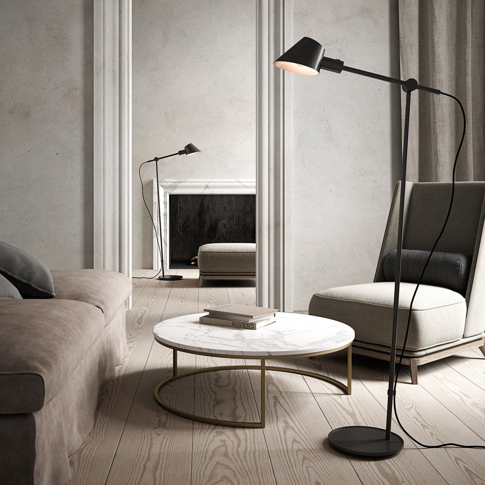 Stay Stehleuchte Schwarz - DFTP DFTP by Nordlux - Wohnzimmer - Skandinavisch - Metall - Mit Schirm