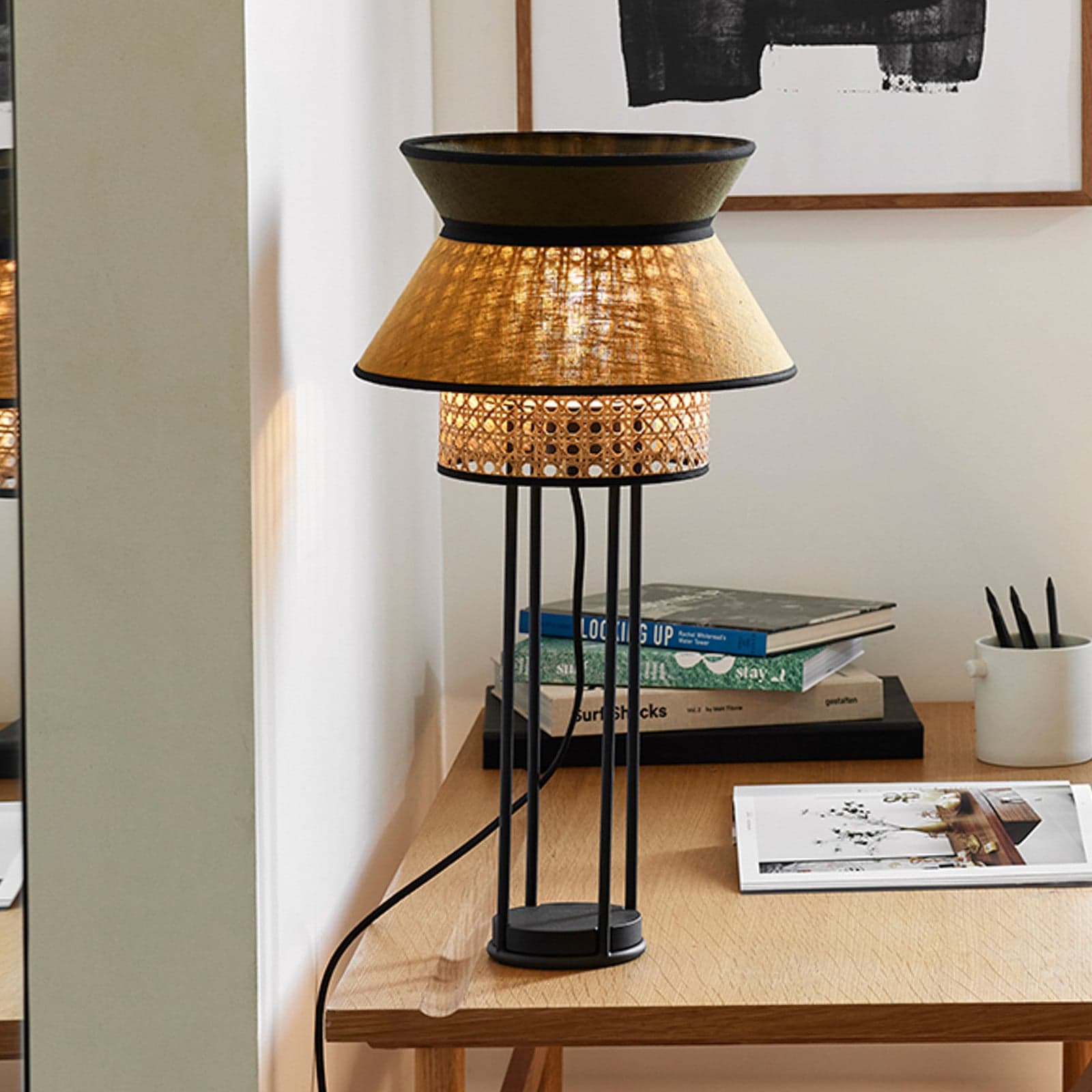 Singapour DBL Tischleuchte, khaki/curry - MARKET SET - Wohnzimmer - Design - Stoff / Textil - Mit Schirm