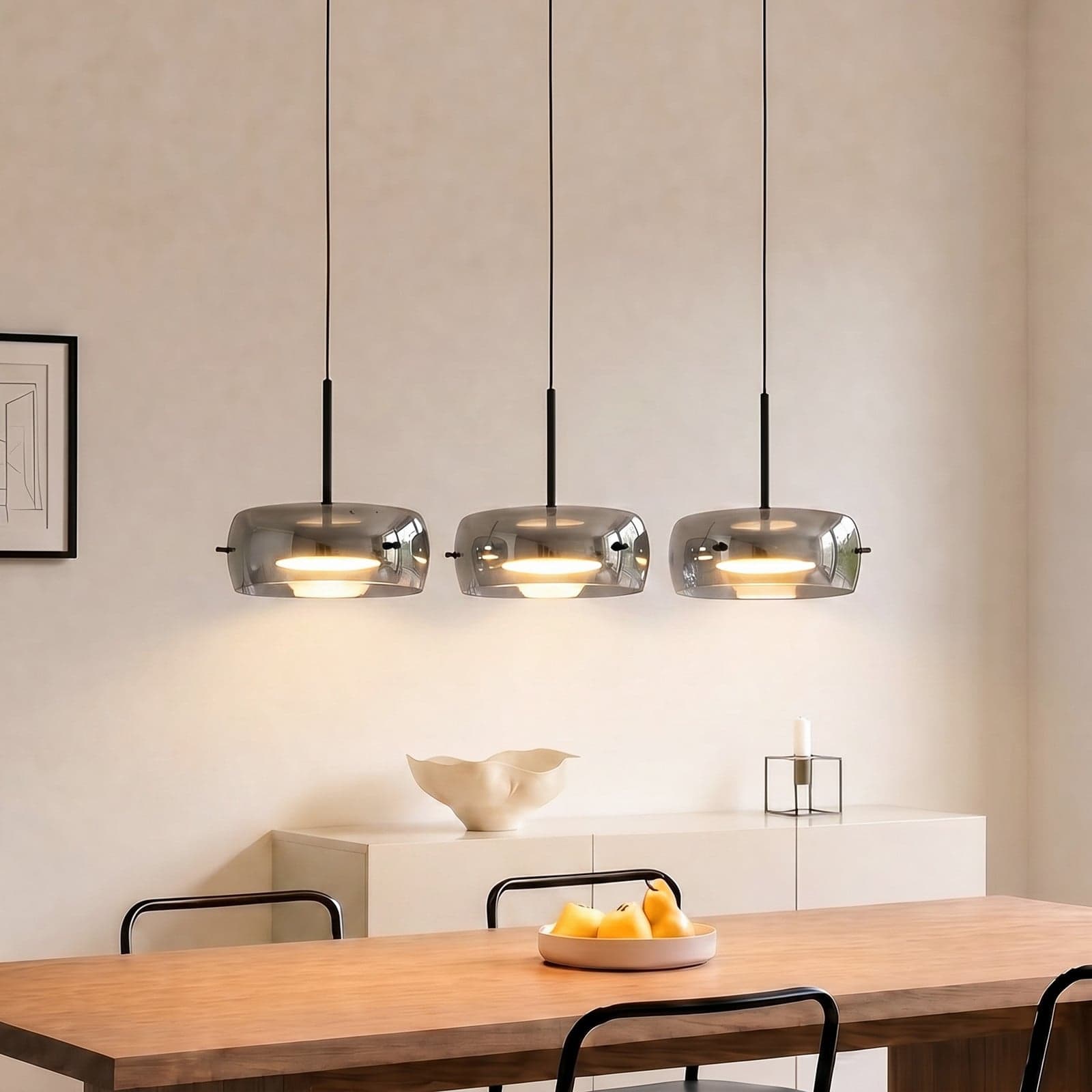 Martis LED-Hängeleuchte, schwarz, 3-flg., step-dim - Lucande - Esszimmer - Modern - Glas - Mehrflammig
