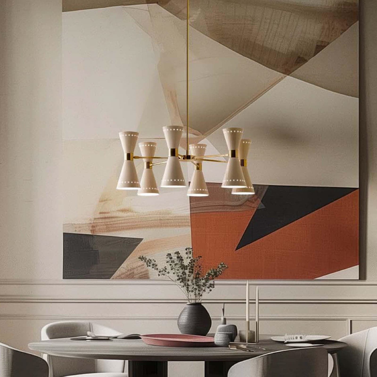 Megafono Pendellampe, elfenbeinfarben, 12-flg. - Stilnovo - Wohnzimmer - Design - Metall - Mehrflammig