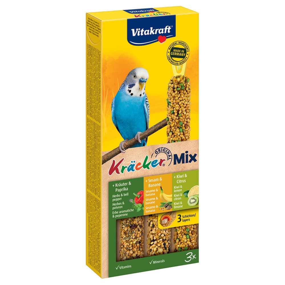 Vitakraft Kräcker Wellensittiche Trio-Mix - 3 Sticks: Sesam/Kräuter/Kiwi