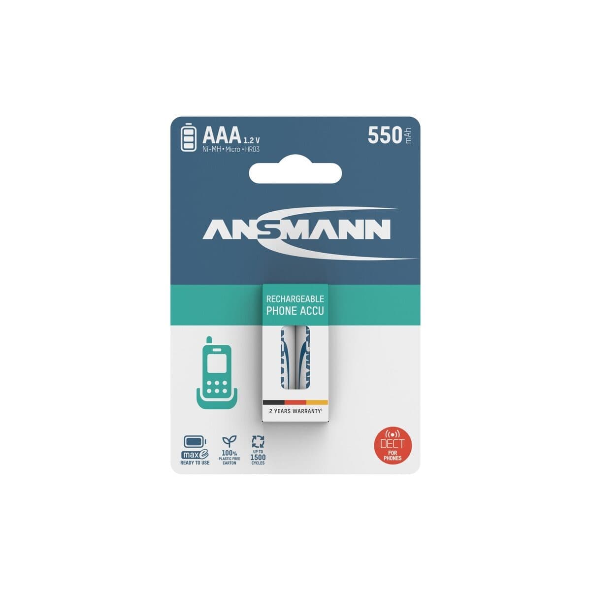 1x2 Ansmann maxE NiMH Akku Micro AAA 550 mAh DECT PHONE