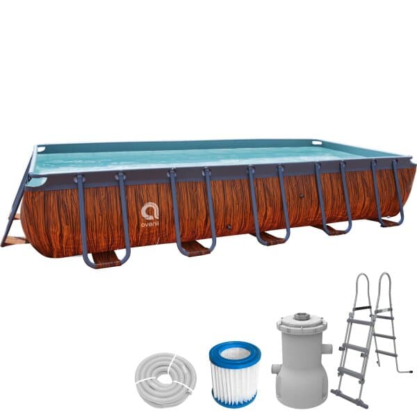 Avenli® Frame Rectangular Pool Set 400 x 200 x 100 cm, Aufstellpool, reckteckig, mit Pumpe, braune Holzoptik