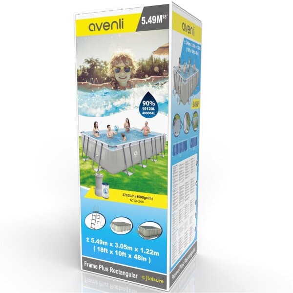 Avenli Frame Plus Rectangular Pool Komplettset 549x305x122 cm, Aufstellpool, rechteckig, mit Pumpe, grau
