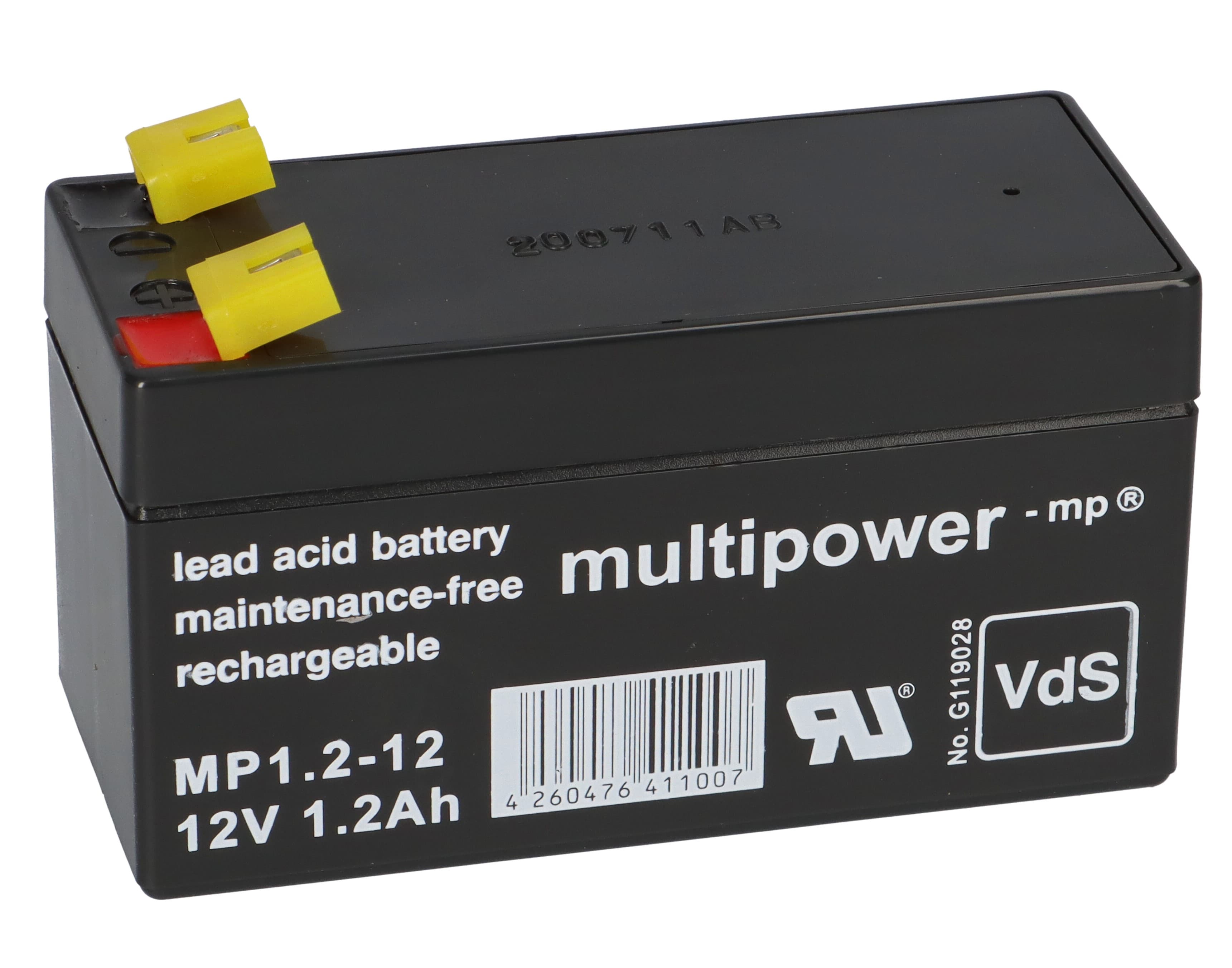 Multipower Blei-Akku MP1,2-12 Pb 12V 1,2Ah VdS G107032, Faston 4,8