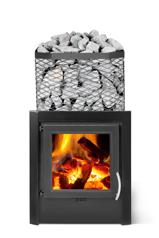 FinTec LEIF holzbeheizter Saunaofen mit Mauerhals für Außenbefeuerung / Leistung 17,5 kW