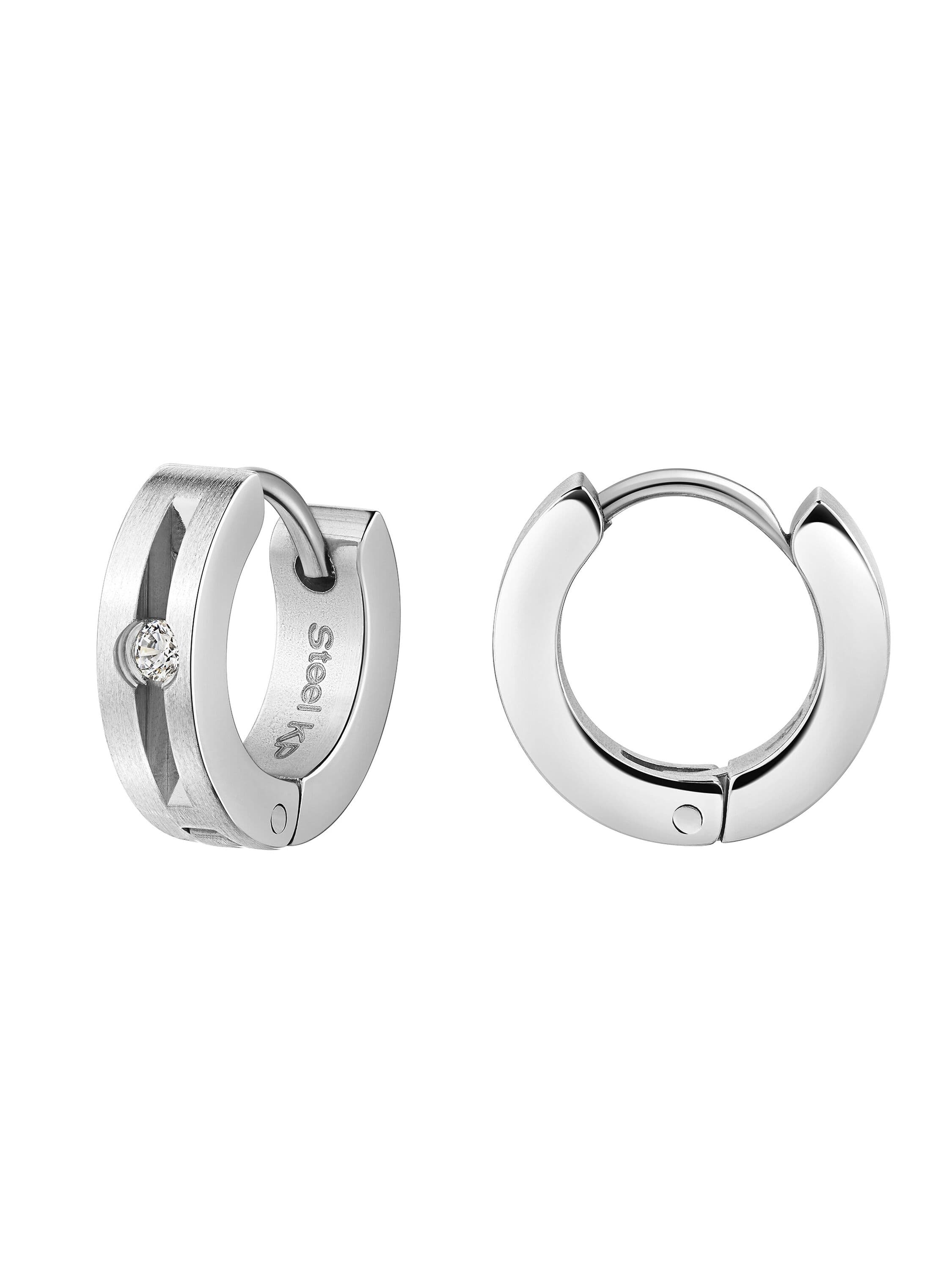 Zeeme Stainless Steel Klappcreolen Edelstahl glanz Zirkonia