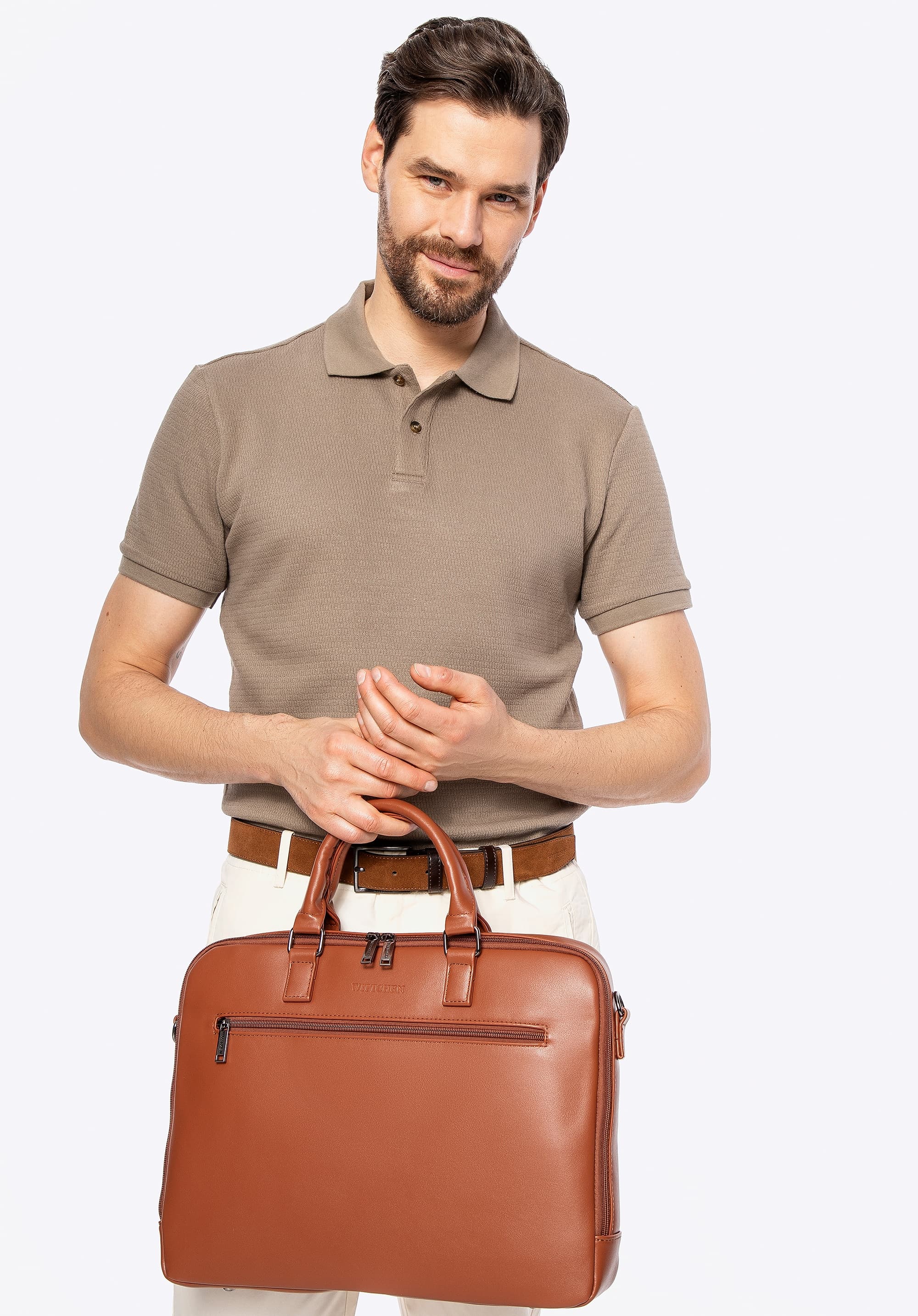 Wittchen Herren-Laptoptasche, 16 Zoll, Hellbraun, Kunstleder, Hellbraun, Öko-Leder