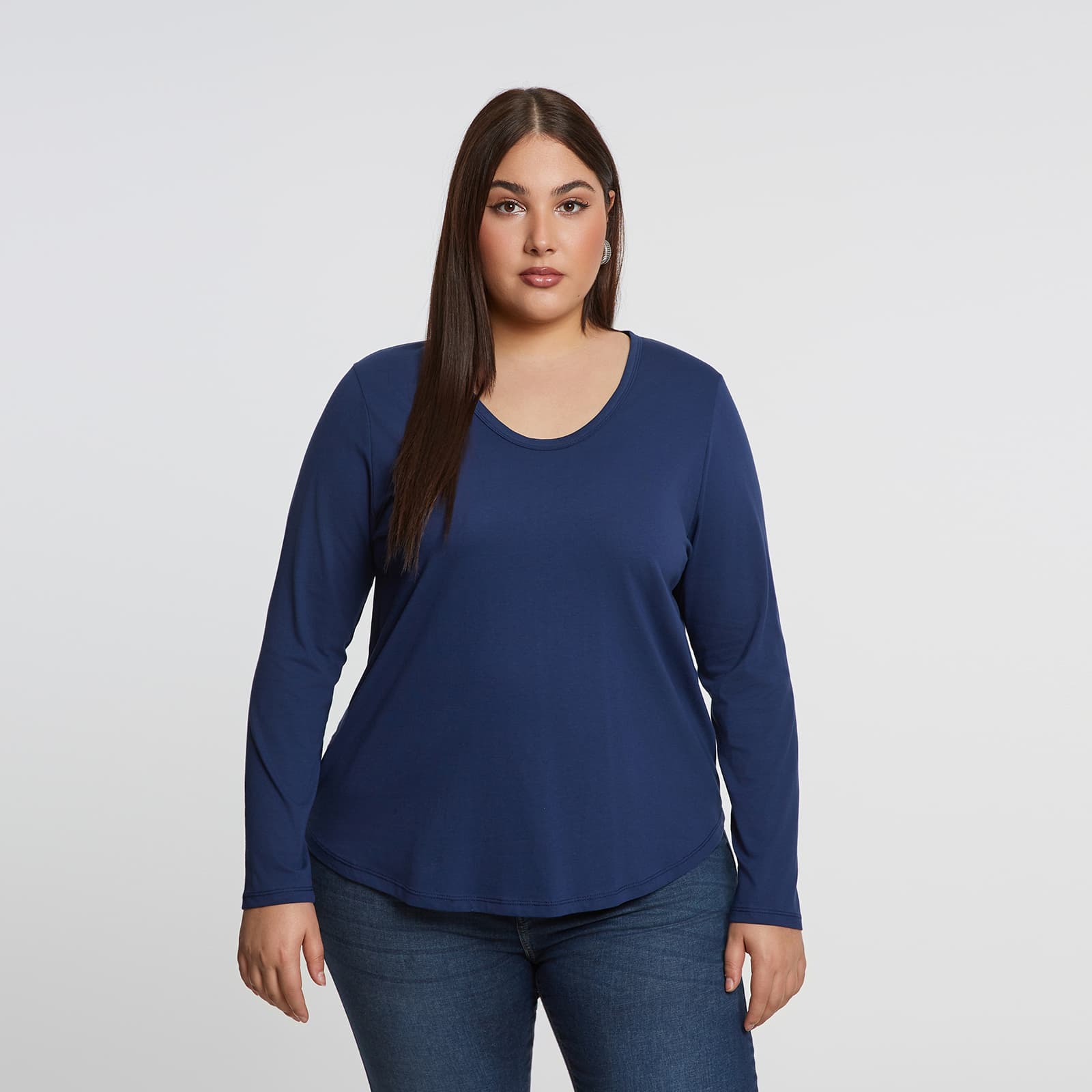 Cotton long-sleeve scoop neck top
