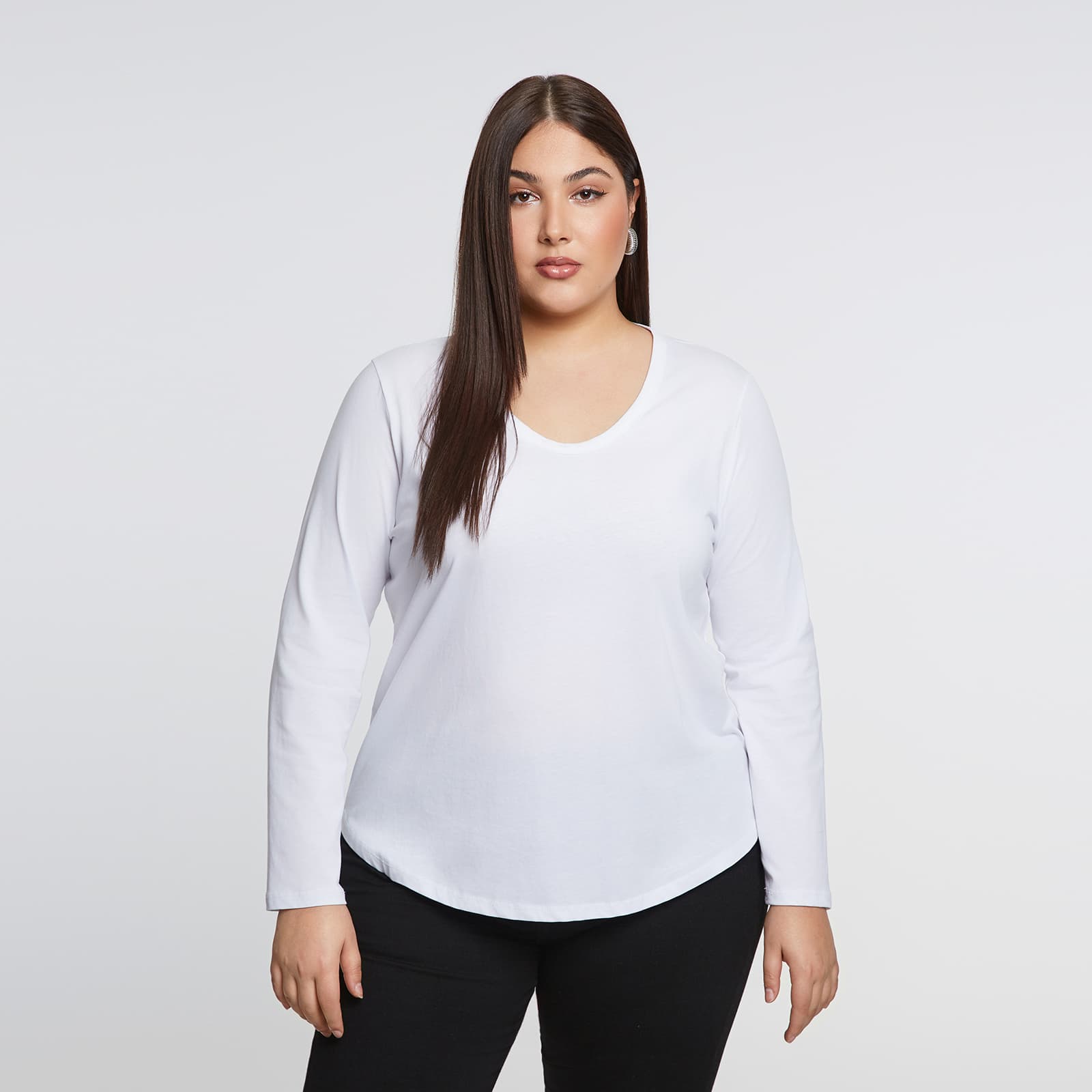 Cotton long-sleeve scoop neck top
