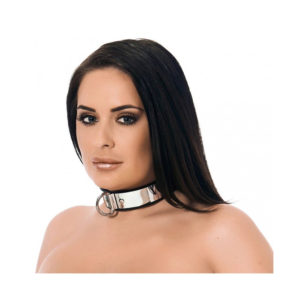 Rimba Leder Halsband mit Vorhängeschloss Silber Schwarz