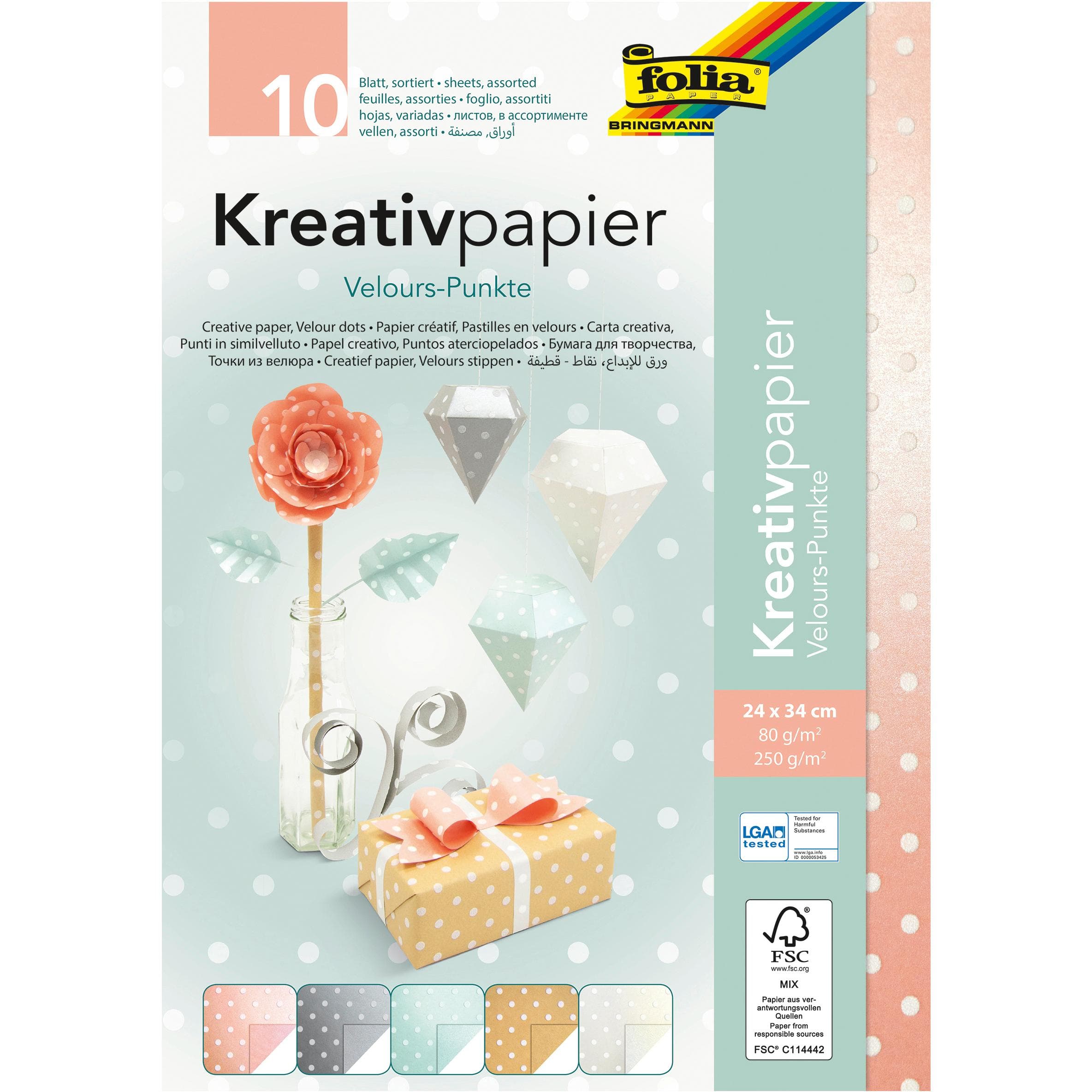 Folia, Bastelpapier, Kreativpapier Velours-Punkte (80 g/m², 1x)