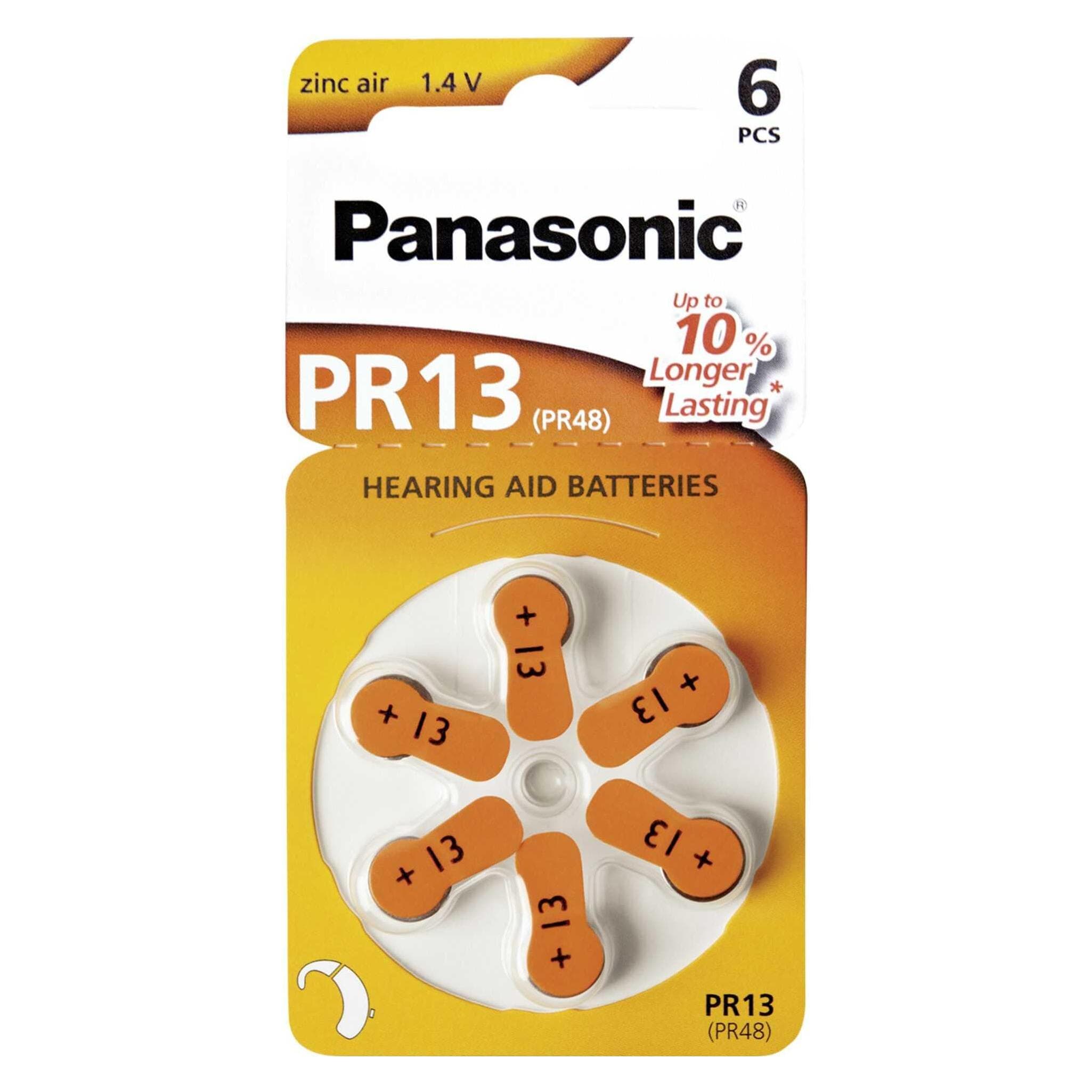 Panasonic Hörgeräte Batterien PR13 (6 Stk., PR48, 310 mAh), Batterien + Akkus
