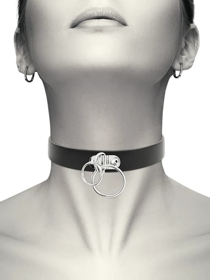 Hand Crafted Halsband aus veganem Leder mit Doppelring