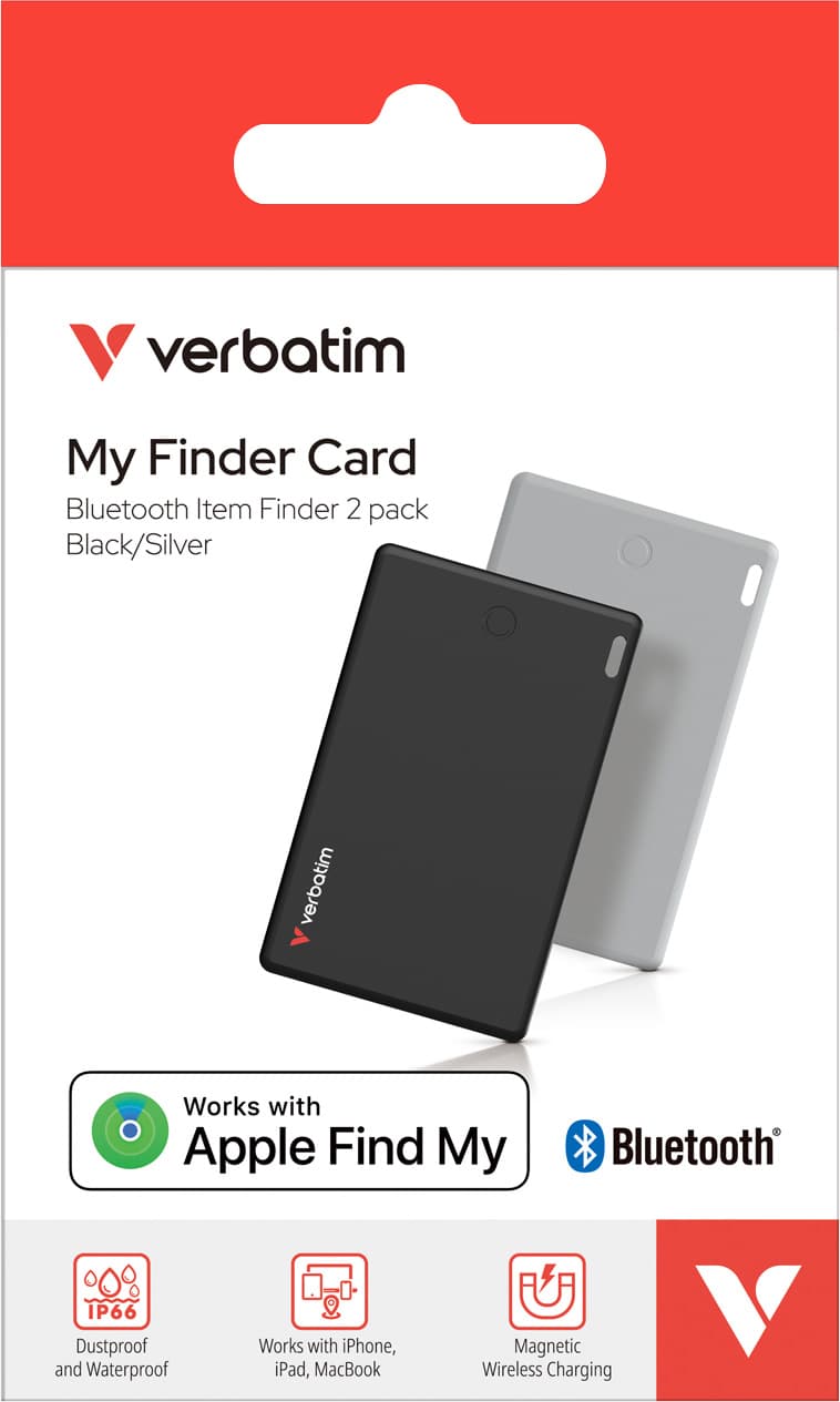 Verbatim Tracker, My Finder Card, MYFCR-02BS, schwarz-silber Bluetooth, Akku, für Apple Find My App, Retail (2-Pack)