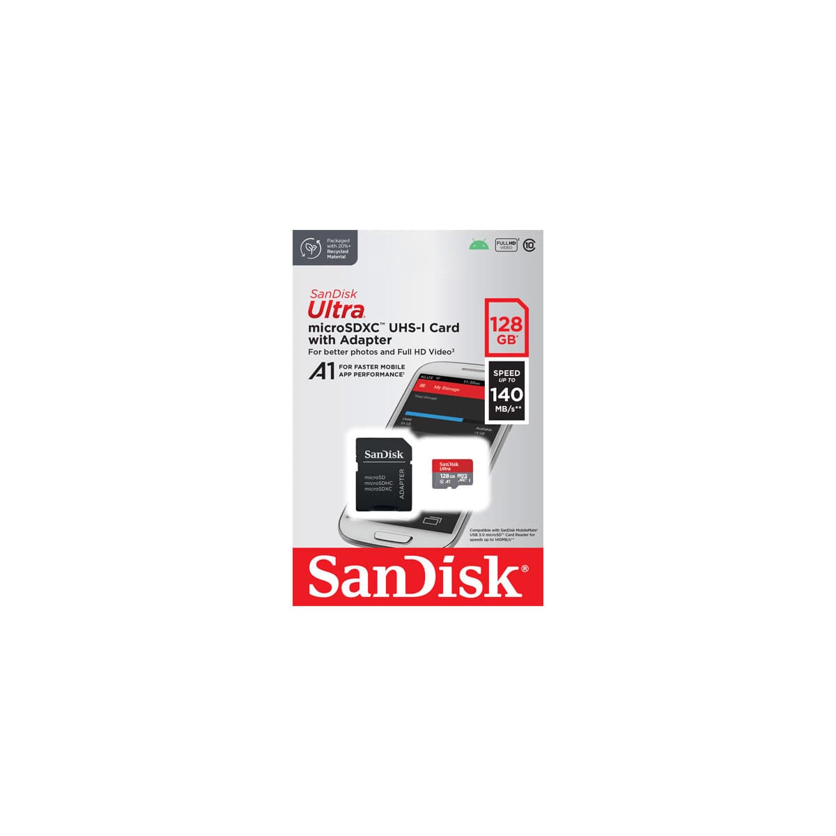microSDXC Card 128GB, Ultra, Class 10, U1, A1 + SD-Adapter