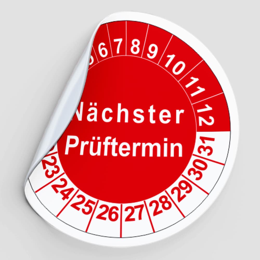 Mehrjahresprüfplaketten 30 mm rund Bogen mit 60 Plaketten Rot