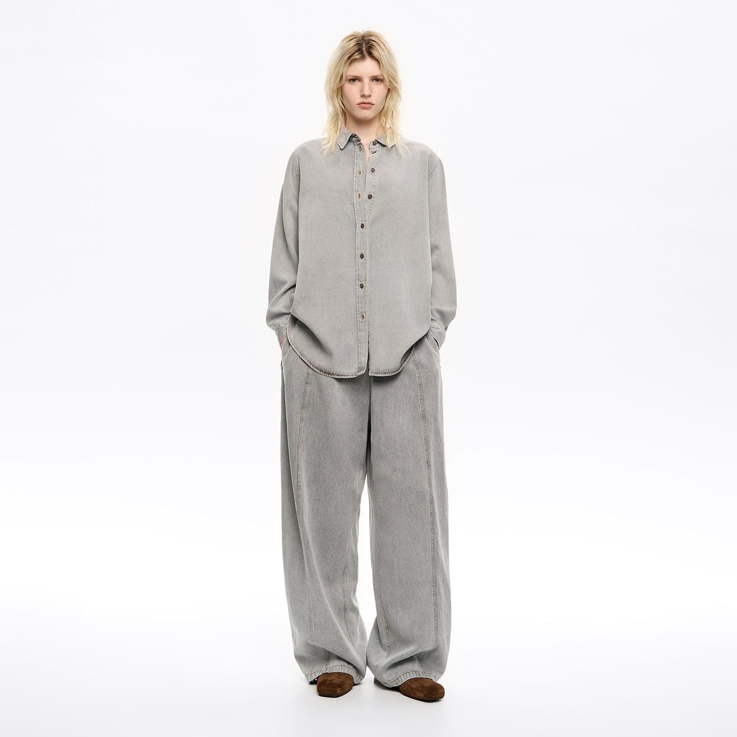 Hose Jeans fließend weit Grau