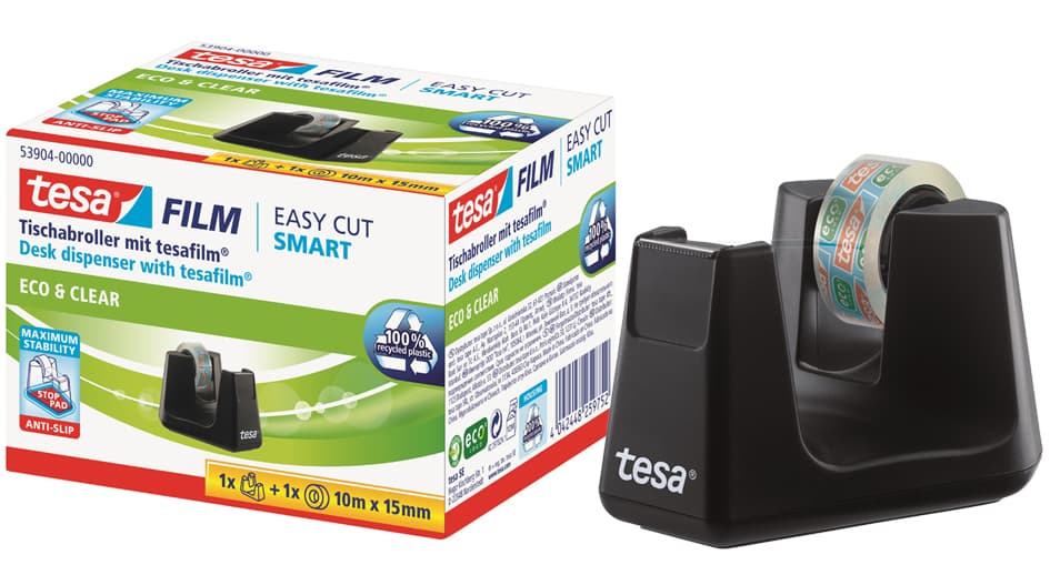 tesa Tischabroller Smart ecoLogo, bestückt, schwarz