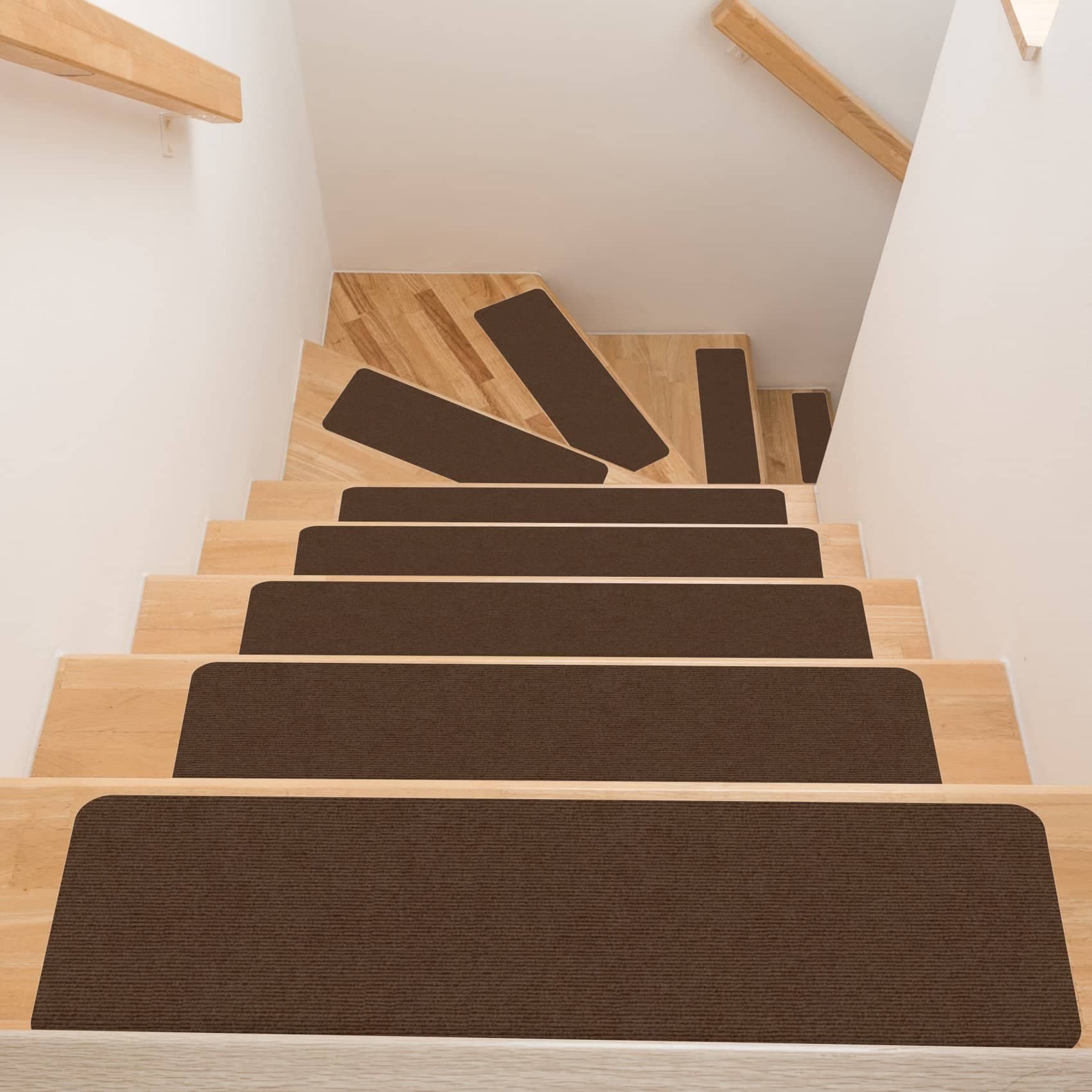 Treppenteppich Stufenmatte Treppenstufen Teppich selbsthaftend Stufenmatte Rechteckig NEMESIS Schoko 50x20cm