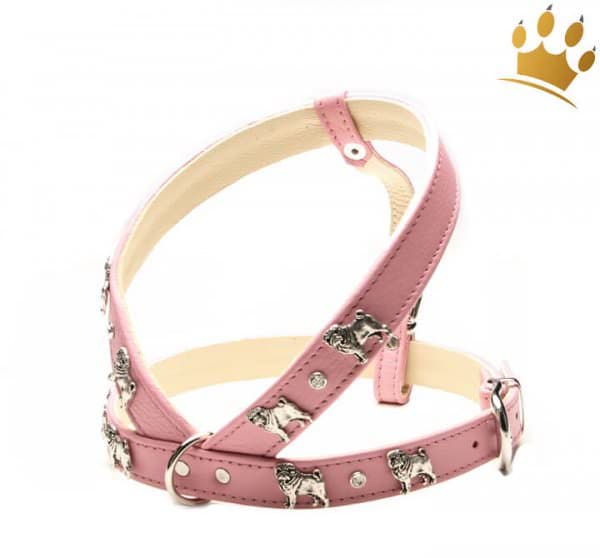 Mopsgeschirr Leder Deluxe Rosa Pearl