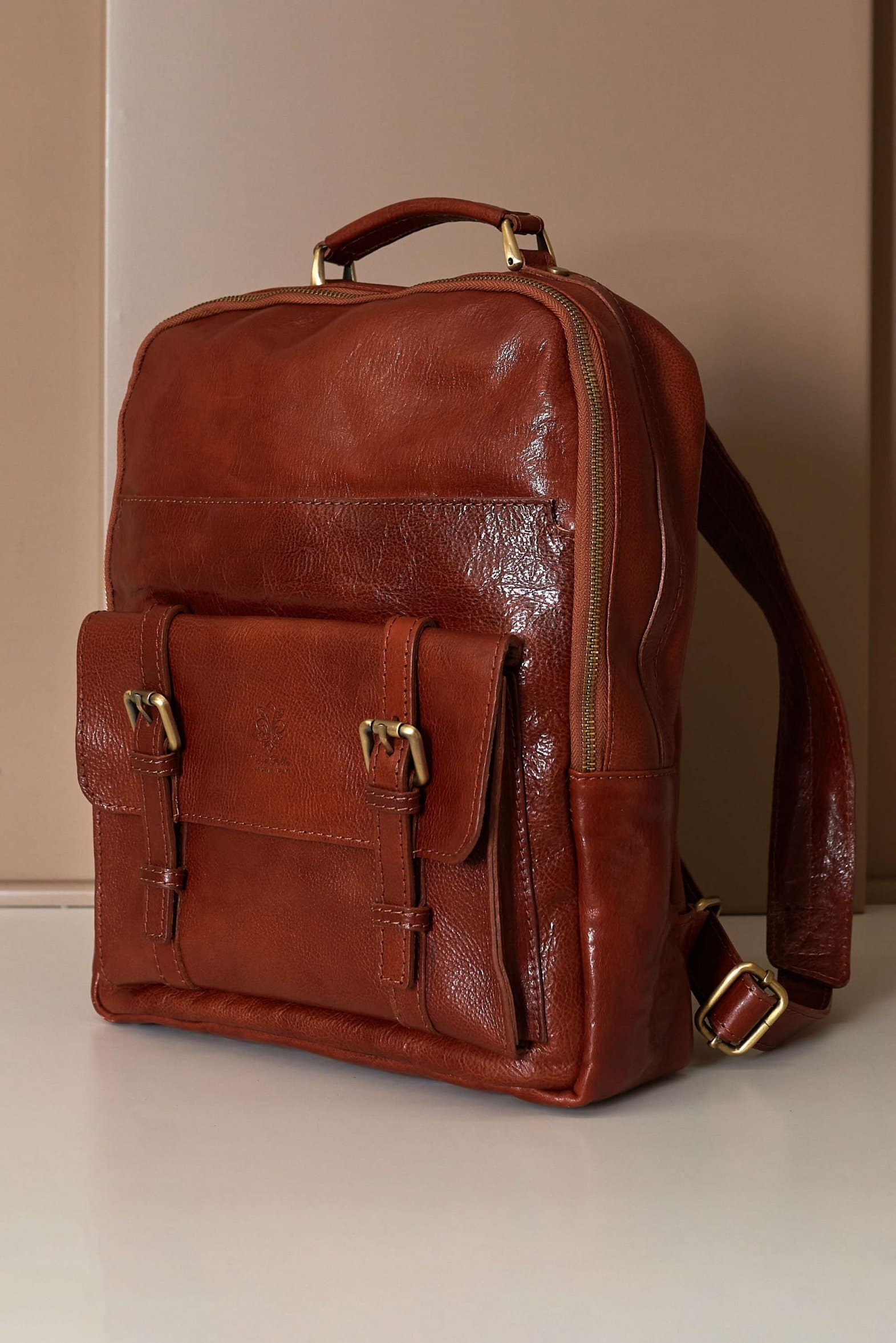 Lederfarben Rucksack aus Kalbsleder tasche vintage-effekt D'Arienzo, Größe Einheitsgröße, Farbe lederfarben