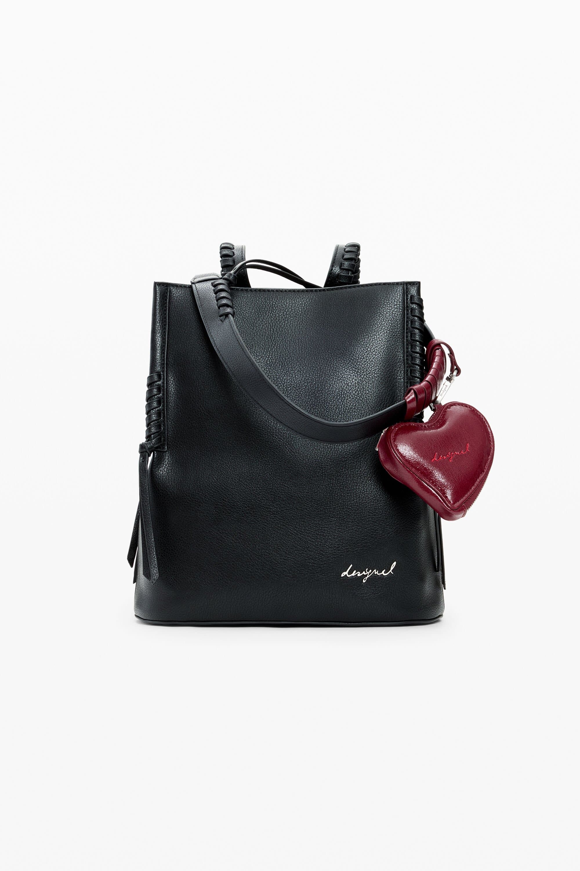 Mittelgroßer rucksack mit herz-charm - BLACK - U