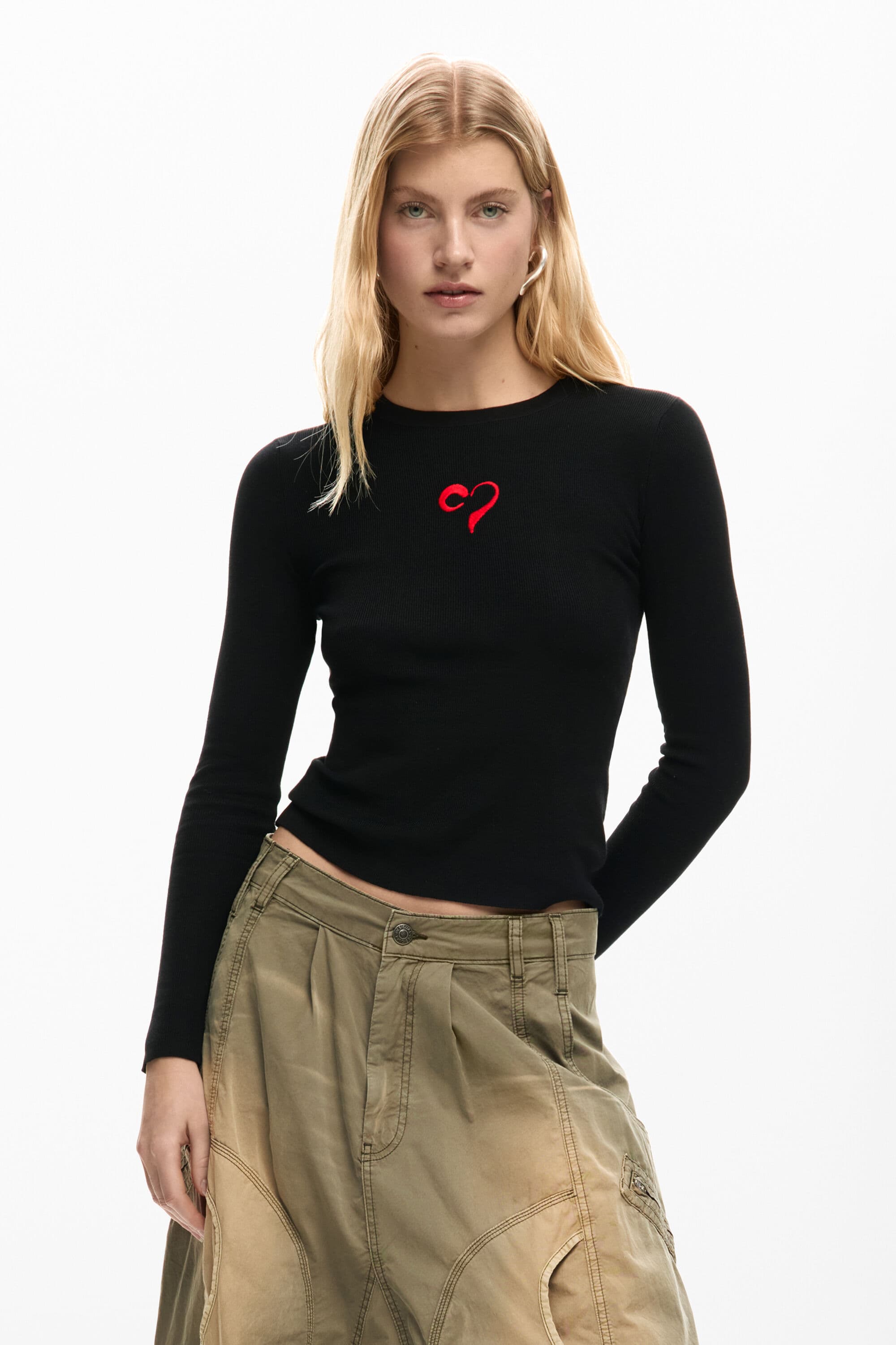 Desigual, Feiner pullover herz, Damen, Schwarz, M