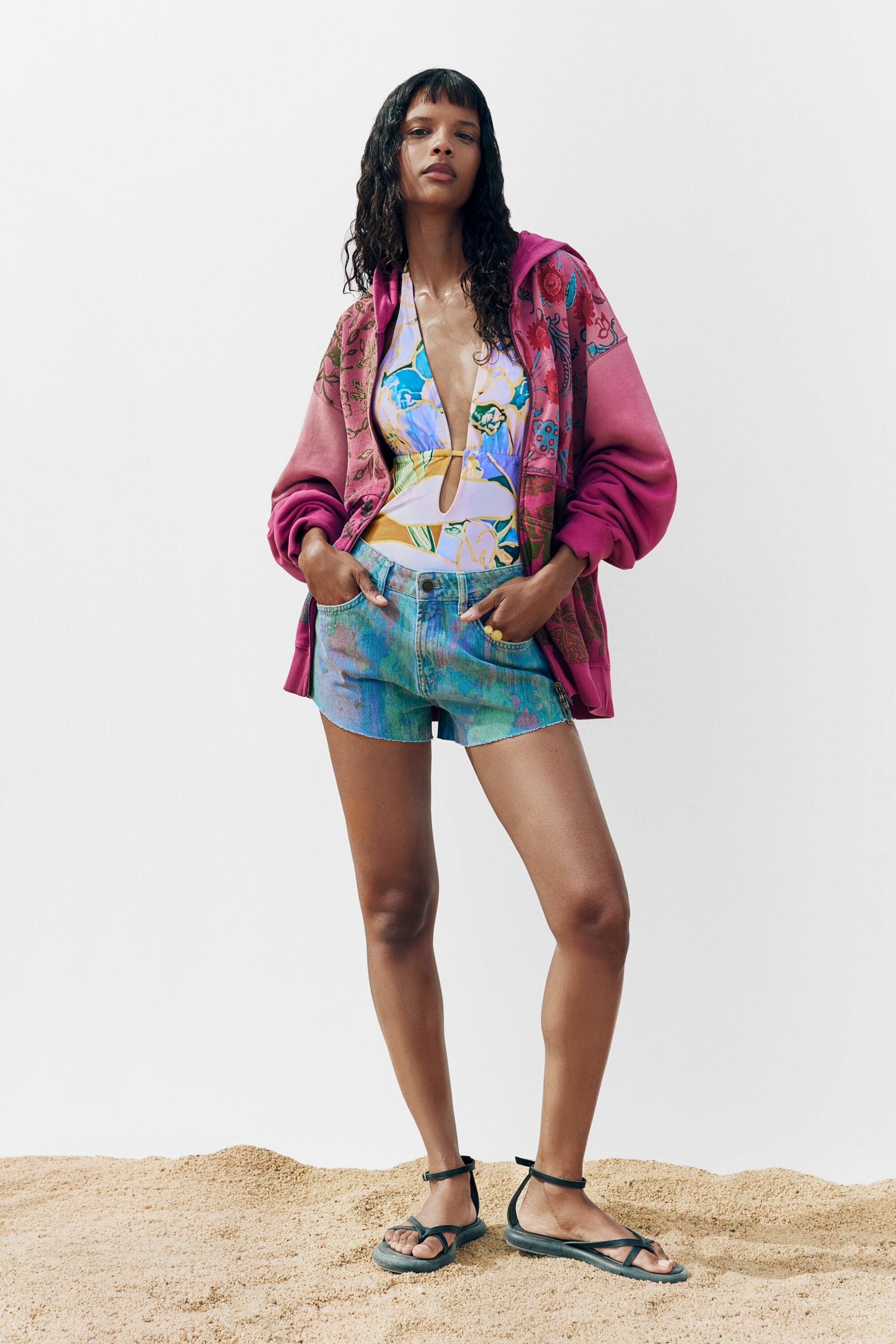 Desigual, Bedruckte jeansshorts, Damen, Baumwolle, Blau, 42