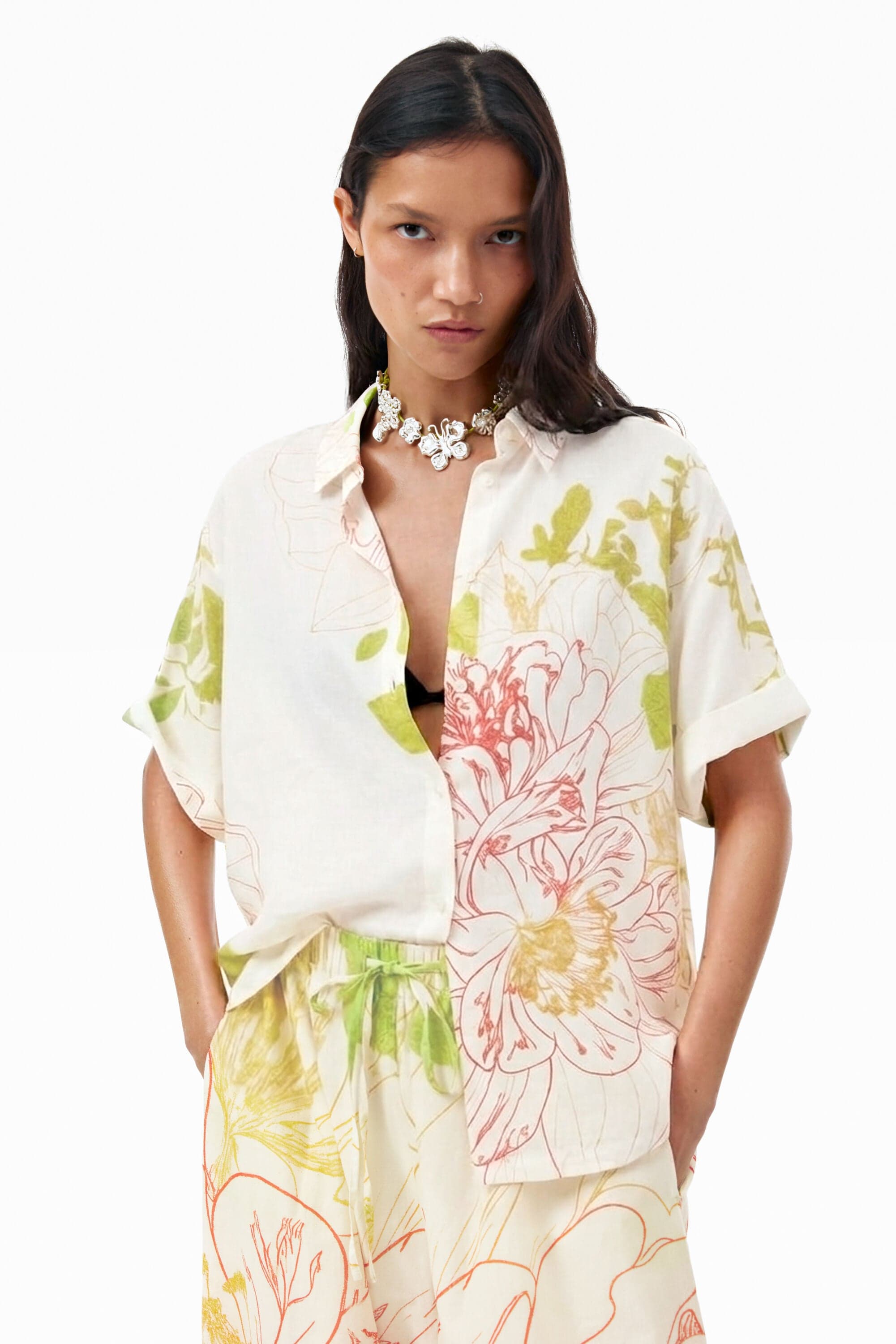 Desigual, Kurzarmbluse mit blumen, Damen, Viskose, Weiß, XL