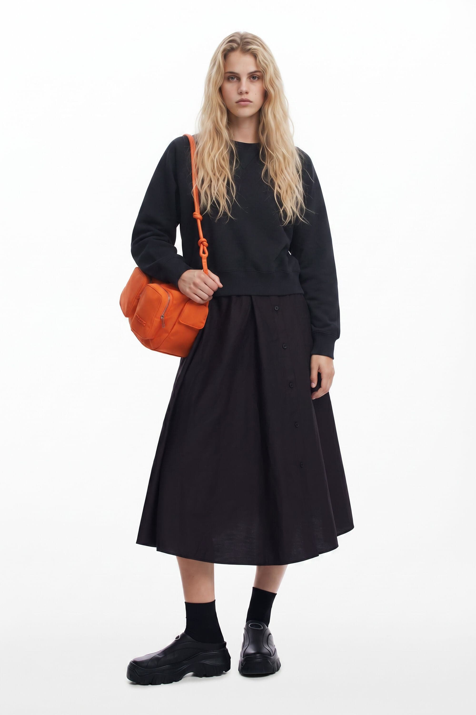 Desigual, Kombiniertes einfarbiges Kleid, Baumwolle, Schwarz, S