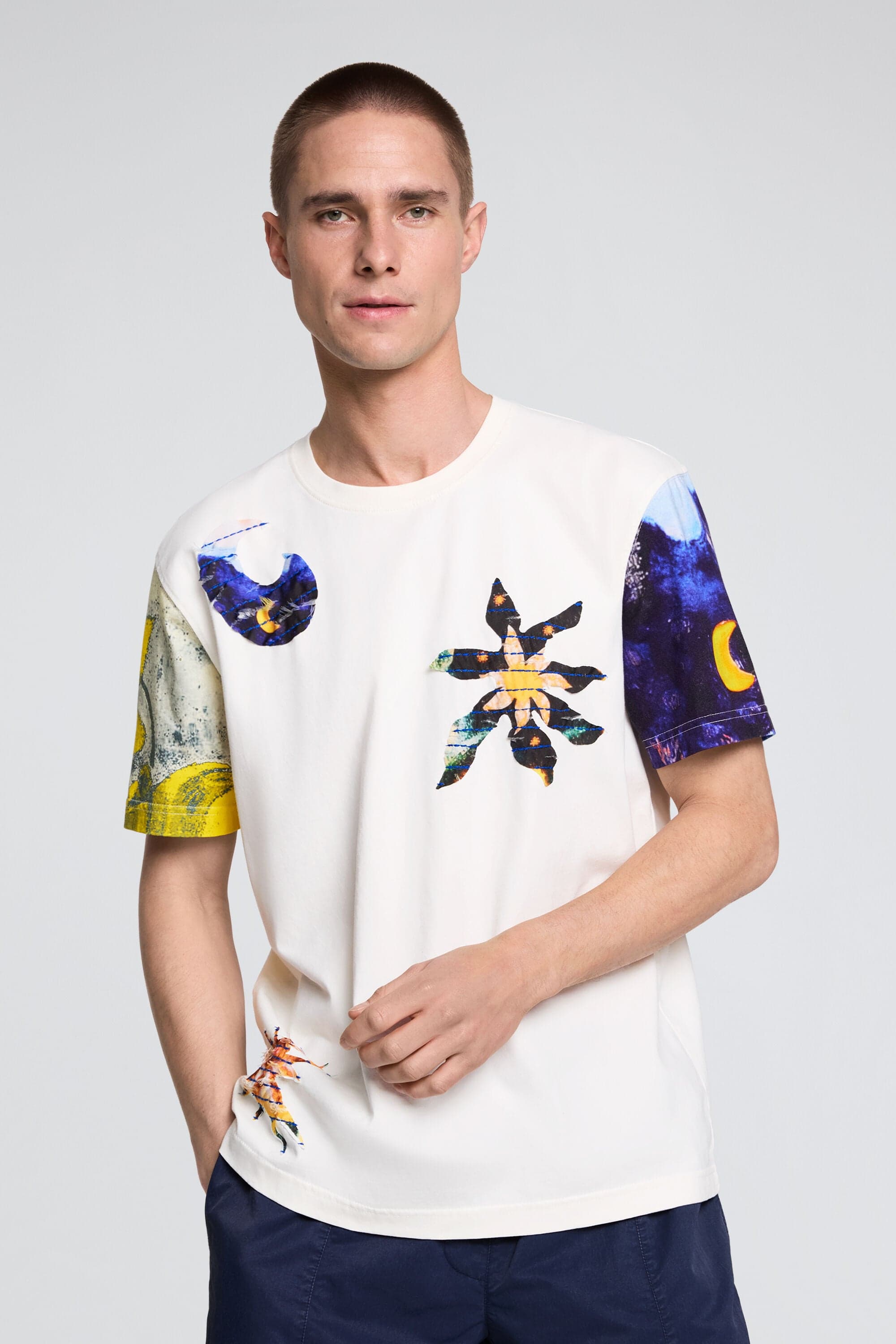 Desigual, Bedrucktes T-Shirt „Cosmos“, Herren, Baumwolle, Weiß, M