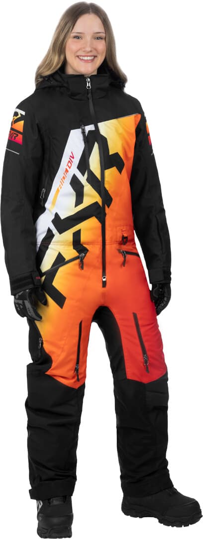 FXR CX F.A.S.T. Insulated Sunrise Damen 1-Teiler Snowmobil Kombi, schwarz-weiss-orange, Größe 12