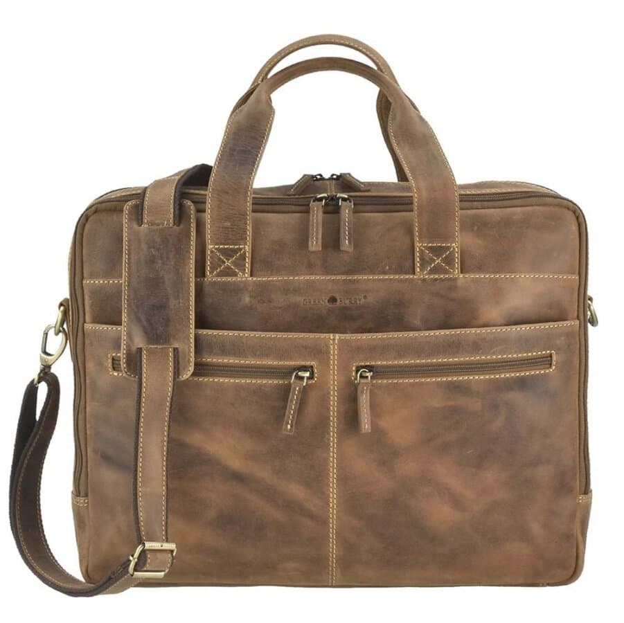Aktentasche Herren Leder braun Notebookfach & 2 Hauptfächer | Greenburry Vintage Ledertasche Damen Herren Business Office Arbeit Schule 1572-25