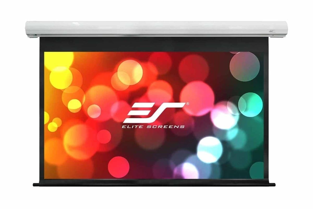 Motorleinwand Elite Screens Saker - MaxWhite - 221,5 x 124,5 16:9 Vorlauf 30 cm