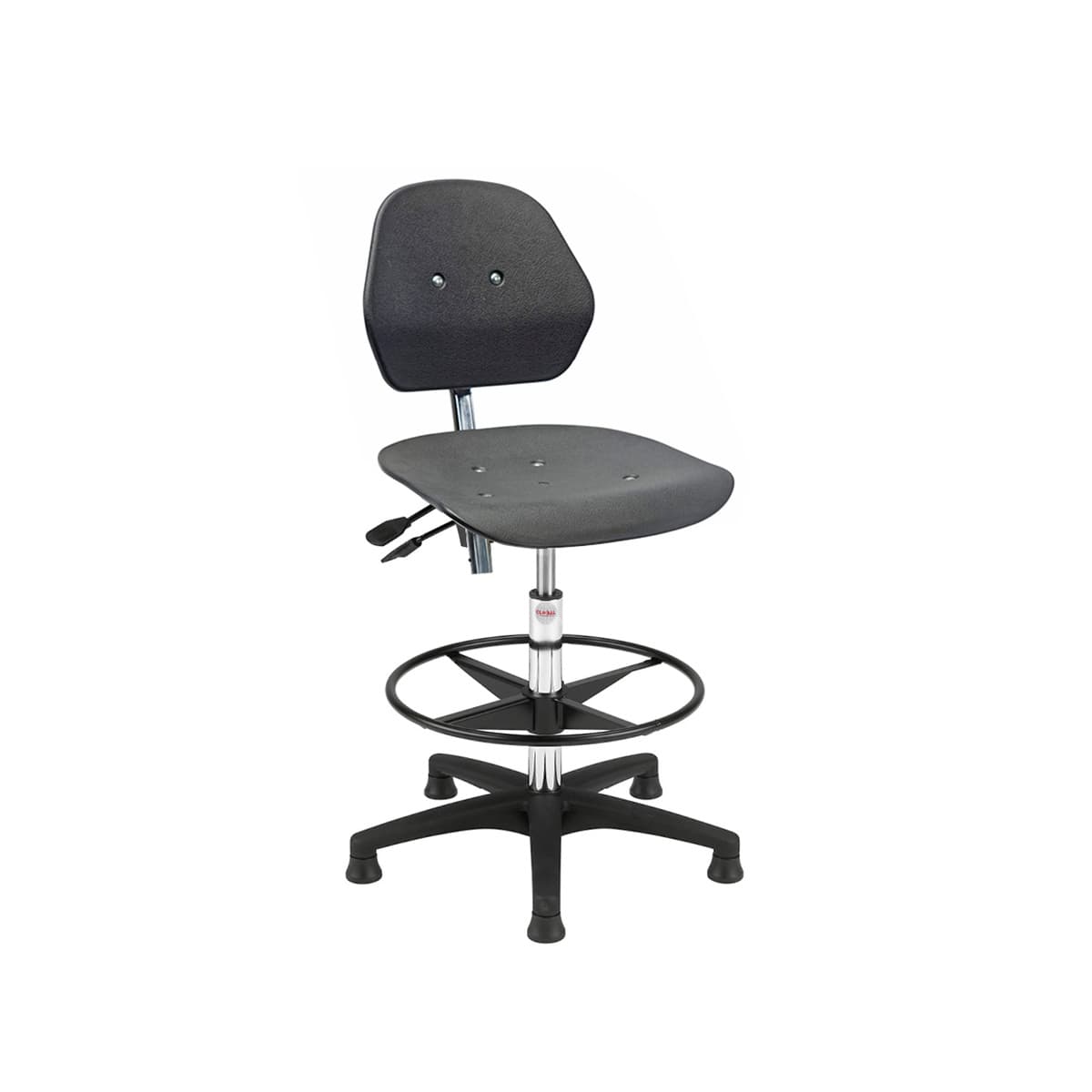 Arbeitshocker Drehstuhl, 54-80 cm Sitzhöhe, Kunststoff, Fußring, schwarz