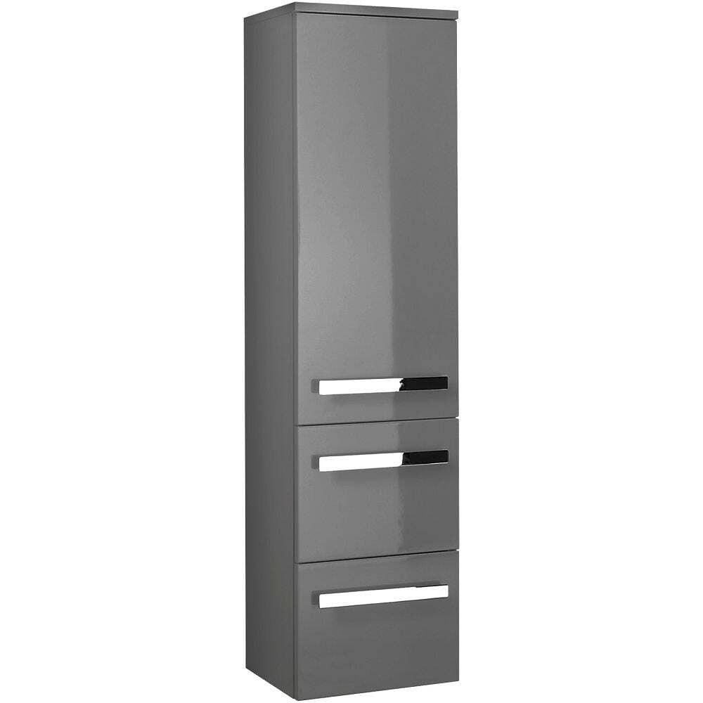 Badezimmer Midischrank FES-4005-66 in Hochglanz Lack Quarzgrau, Bogengriffe Chrom glänzend - B/H/T: 30/121/33cm