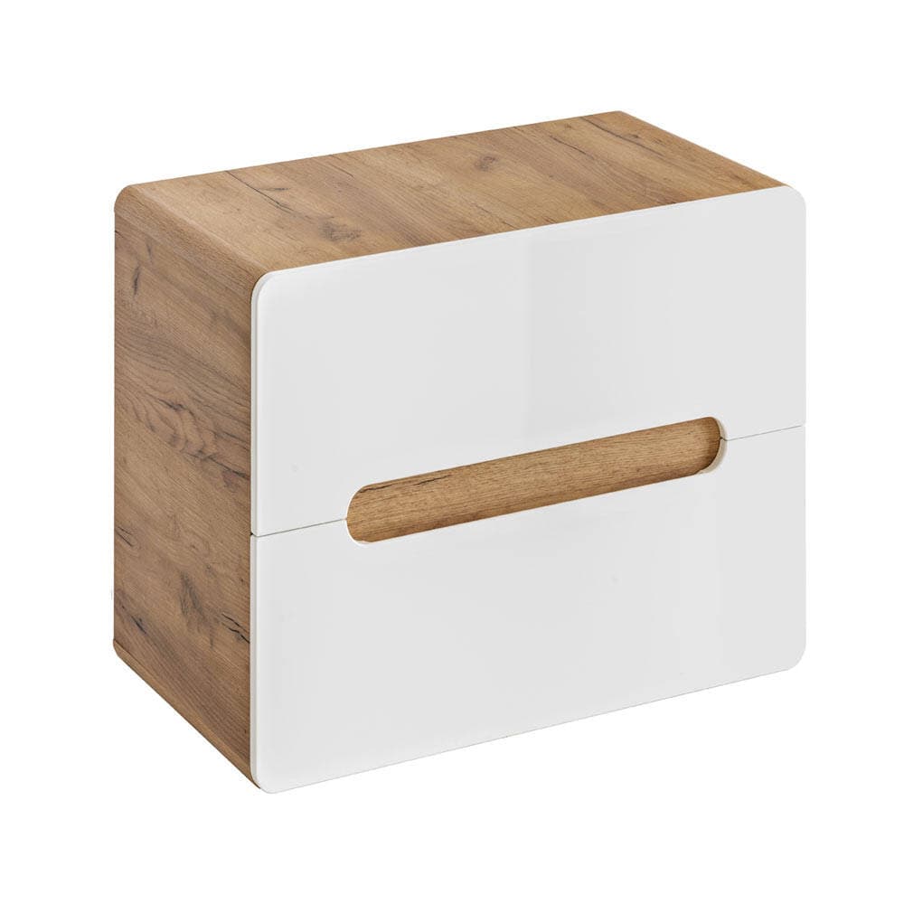 Waschtischunterschrank mit 2 Schubkästen 60 cm LUTON-56, Hochglanz weiß mit Wotan Eiche Nb., B/H/T ca. 60/53/46 cm