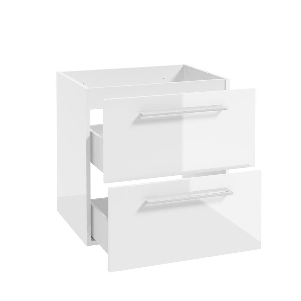 Waschtischunterschrank mit Metallgriffen in weiß, 60 cm breit mit 2 Schubkästen, in weiß Hochglanz lackiert MESSINA-107, B/H/T: ca. 60/60/45 cm