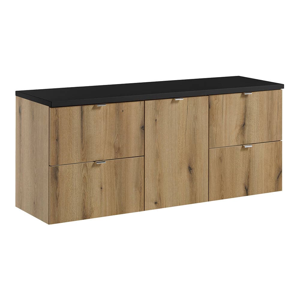 Doppel-Waschtischunterschrank 140cm, in Eiche und schwarz, NEWPORT-56-OAK