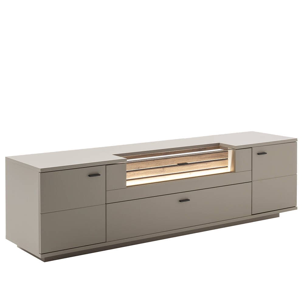 Fernsehschrank 210 cm in grau mit Eiche inkl. Beleuchtung LIEZEN-05