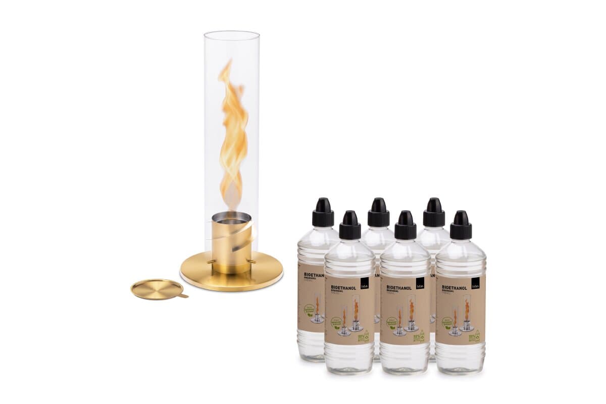 Höfats Spin 120 Gold - Tischfeuer + 6x Bio Ethanol SET