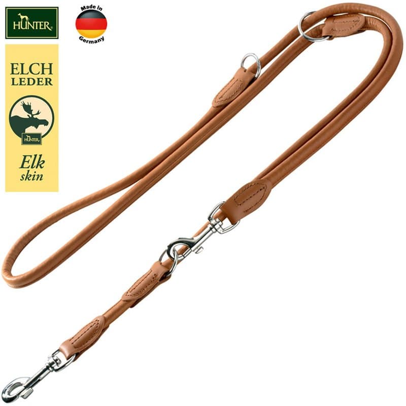 Hunter Verstellbare Hundeleine R&S Elchleder Gr. 10/200 - schwarz