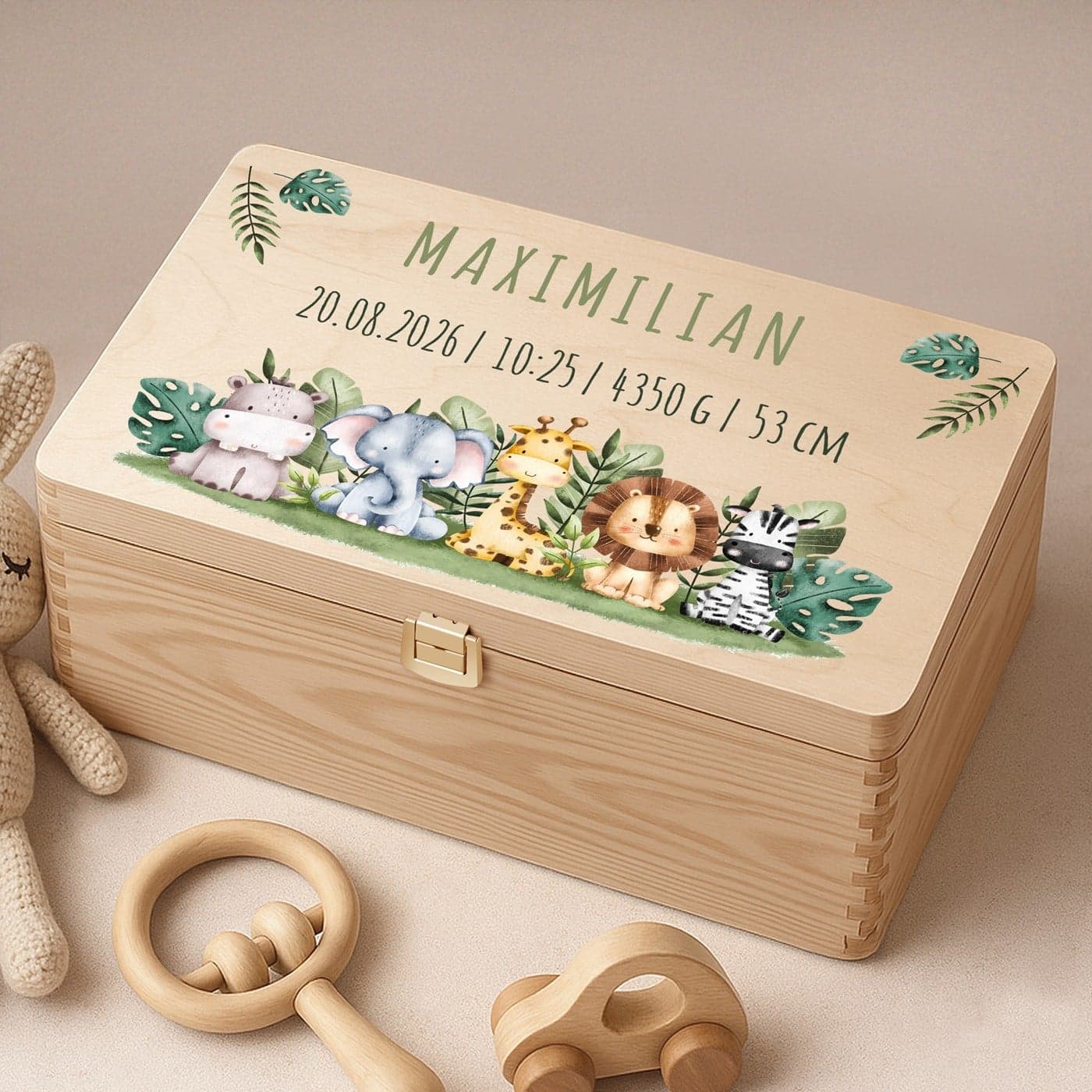 Kreative Erinnerungsbox aus Kiefernholz mit Aufruck für Ihr Baby zur Geburt