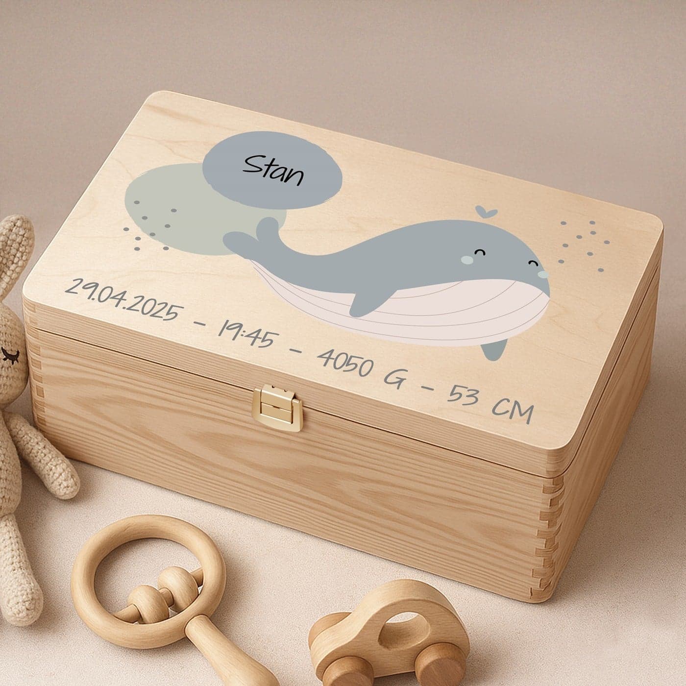 Kreative Erinnerungsbox aus Kiefernholz mit Aufruck für Ihr Baby zur Geburt, zum Geburtstag
