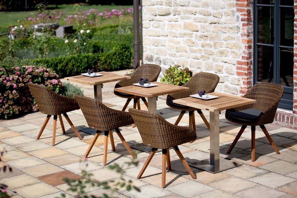 Klapptisch Bistro Edelstahl quadratisch - 95 x 95 cm Teak natur