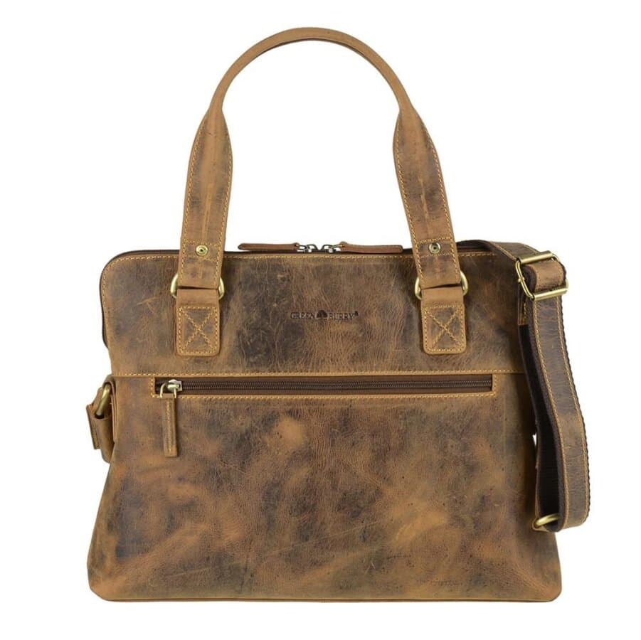 Shopper Leder Tabletfach 30x20cm antikbraun 37x28cm | Greenburry Vintage Damen Businesstasche für A4. Elegante Schultertasche mit Tragegriffen.