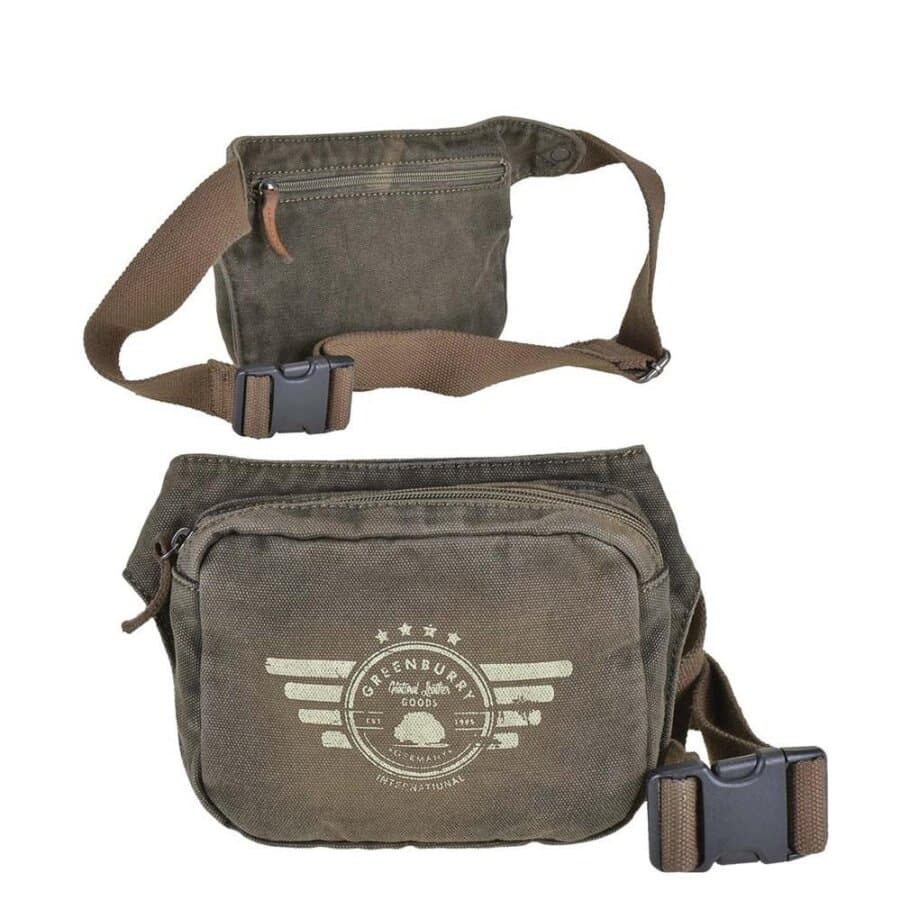 Bauchtasche Canvas khaki 20x16cm | Greenburry Aviator Gürteltasche mit Kartenfächern. Strapazierfähige Tasche für Freizeit und Urlaub aus Canvas.